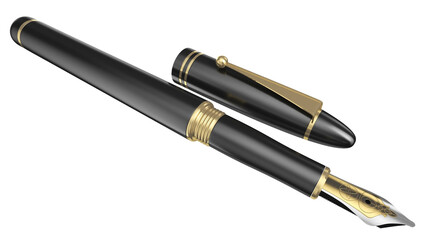 elegant black fountain pen transparent background, 3d illustration