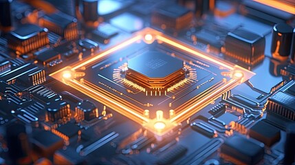 Fototapeta premium Block chain network concept technology virtual reality neon data stream gpu cpu background created with generative ai technology, quantum chip, isolinear chip, integrated circuit board, holographic