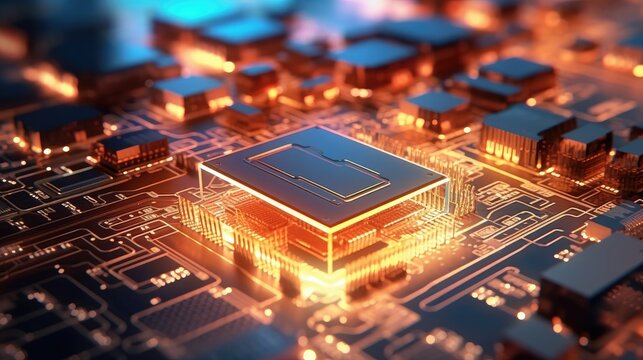 Block chain network concept technology virtual reality neon data stream gpu cpu background created with generative ai technology, quantum chip, isolinear chip, integrated circuit board, holographic