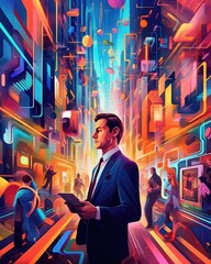 Unleash the power of business patterns and vibrant colors in an eye-catching image that captures the essence of modern business and social media - generated AI