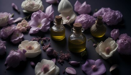 Obraz na płótnie Canvas Aromatherapy essential oil bottles, generative ai