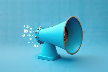 Blue megaphone with speech bubbles on blue background