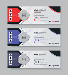 Simple and minimal corporate email signature template design or email footer and personal use cover with three color asset