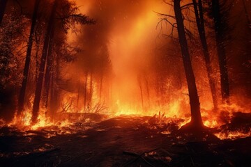 Forest fire in the summer season of the dry period of the year. AI generated, human enhanced