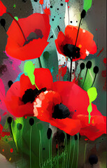 illustration bouquet of flowers red poppies, design, AI Generative