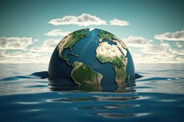 Planet in the water. Climate change concept. AI generated, human enhanced - obrazy, fototapety, plakaty