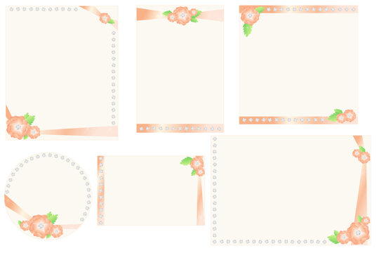 set de ilustraciones vectoriales con tematica de flores y cintas para invitaciones cartas o postales, papeleria plantilla