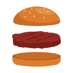 vector illustration of a 3-layer burger consisting of buns and meat