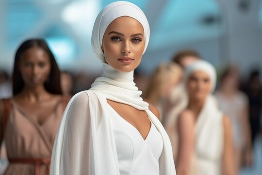 Woman top model at fashion week show. AI generated, human enhanced