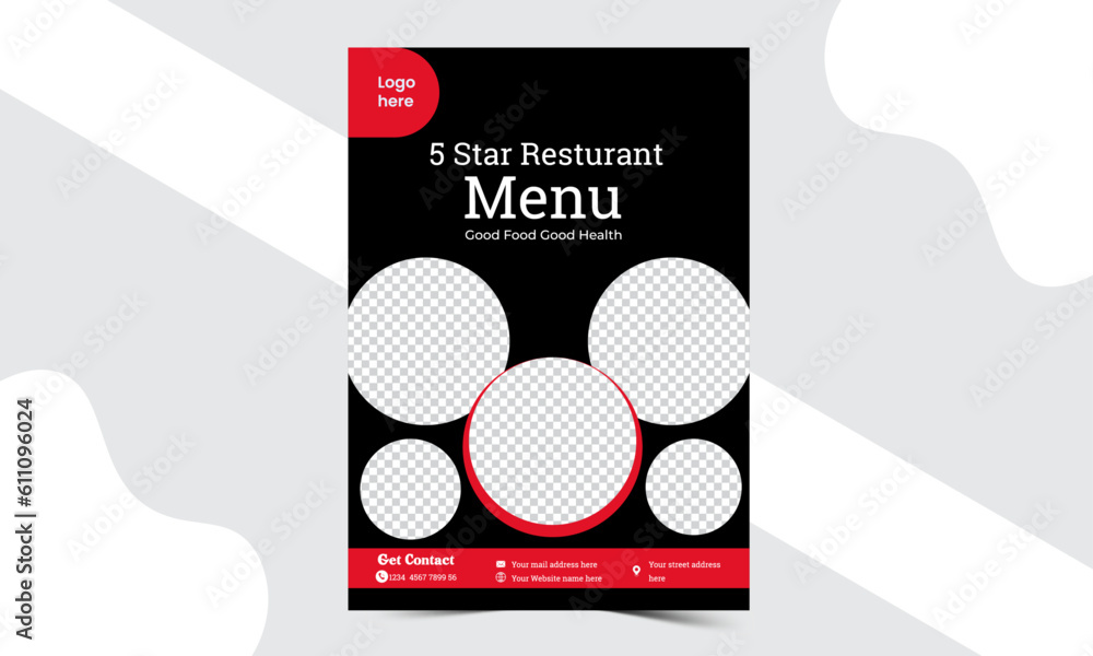 Wall mural food menu design layout. fast food restaurant business marketing social media web banner template de