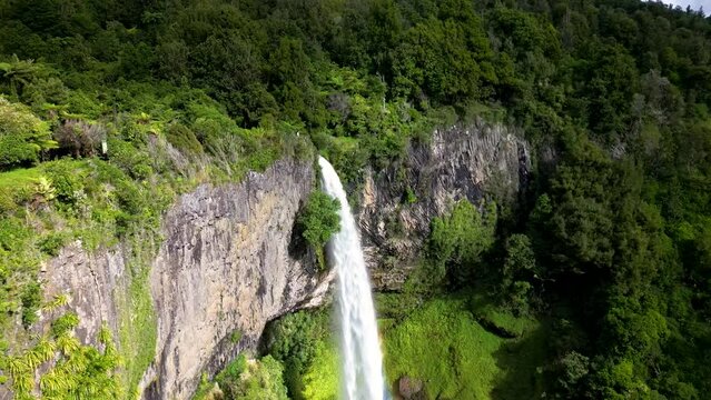 4k Aerial orbit of Bridal Veil Waterfall, Waikato, New Zealand. 