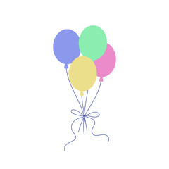 Flying Pastel Balloons With Rope. Flat Icon For Celebration And Carnival. Bunch Of Balloons For Birthday And Party