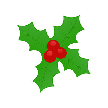 Christmas Holly Berry Icon. Green Leaves And Red Berries Christmas Ornament