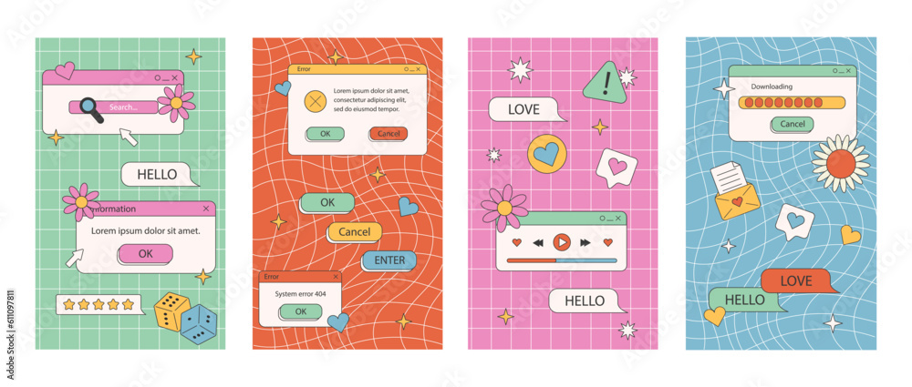 Poster cute nostalgic 90s retro vaporwave post and story template. social media stories and posts with old 