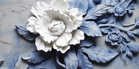 AI Generated. AI Generative. Sculpture flower white and blue blossom beautiful art. .Graphic Art
