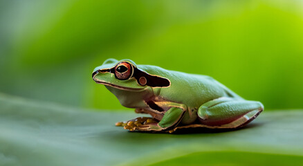 beautiful frog in high definition on a small leaf