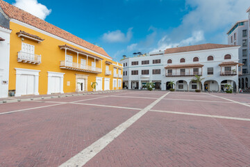 Fototapeta na wymiar Cartagena, Bolivar, Colombia. March 16, 2023: Customs Square and Colon Monument.