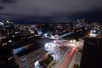 Fototapeta premium Beautiful night long exposure shot of popular neighborhood at bogota north city knowed as 