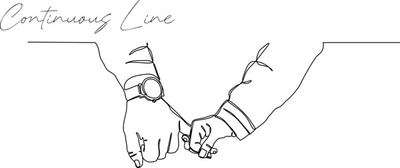 continuous line illustration of hands holding hands