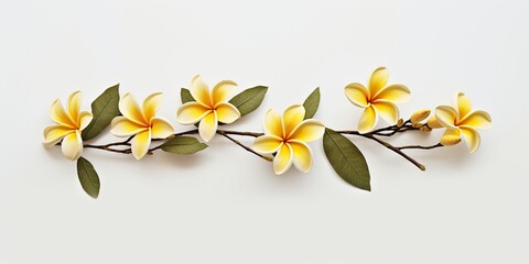 Fototapeta premium AI Generated. AI Generative. Plumeria frangipani flower tree branch close macro shot. Beautiful blossom spa relax vibe. Graphic Art