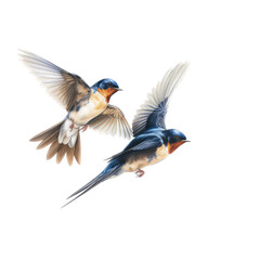  2 Elegant, Barn Swallow, in flight, love in motion,  Nature-themed, photorealistic illustrations in a PNG, cutout, and isolated. Generative AI