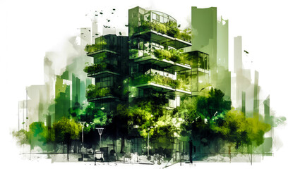 c2b environmental design regenerative cities, in the style of architectural abstraction, green, generative ai