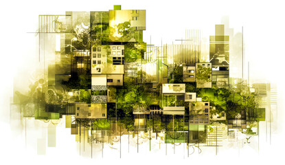 c2b environmental design regenerative cities, in the style of architectural abstraction, green, generative ai