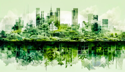 c2b environmental design regenerative cities, in the style of architectural abstraction, green, generative ai