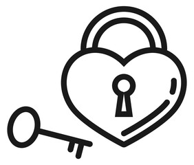 Key from heart lock. Romantic icon. Love symbol