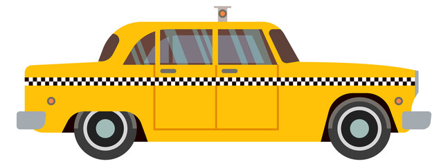 Retro taxi car with checkered pattern. Yellow cab