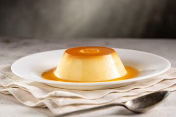 Condensed milk pudding. Brazilian traditional pudding  dessert.