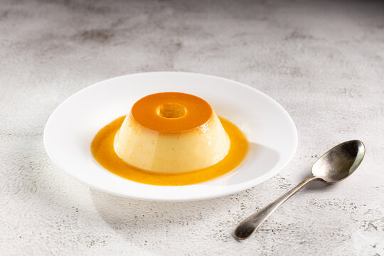 Condensed milk pudding. Brazilian traditional pudding  dessert.