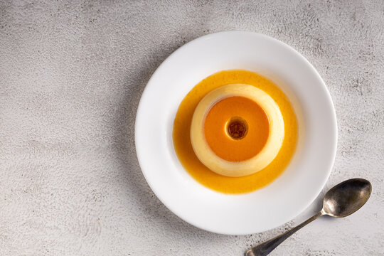 Condensed milk pudding. Brazilian traditional pudding  dessert.