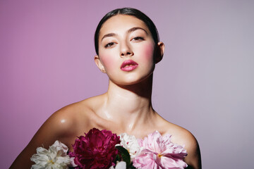 lip woman face pink blush model make-up flower portrait girl beauty