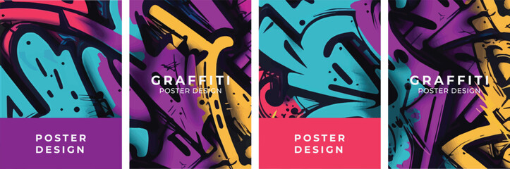 Set of posters in graffiti style. Vector drawing, poster template. Design elements. - obrazy, fototapety, plakaty