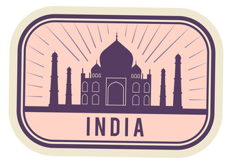 Postmark with famous indian landmark. Retro travel label