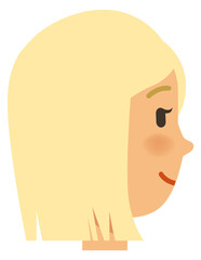Blonde girl head side view. Cartoon female portrait