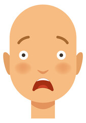 Shocked female face. Cartoon hairless head model