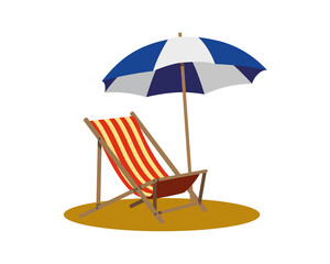 beach chair with umbrella isolated on a white background © Paolo