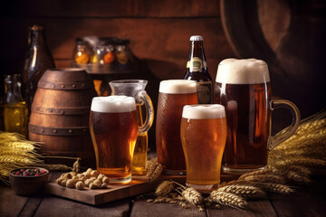 beverage lager drink foam beer pub gold alcohol pint glass. Generative AI.