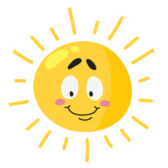Shining sun with happy smiling face expression. Cute character