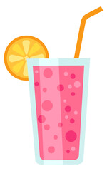 Summer drink glass icon. Red fruit cocktail refreshment
