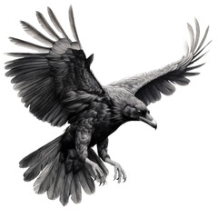 a black raven in flight, Wildlife-themed, cutout, isolated, photorealistic illustrations in a PNG. Generative AI - obrazy, fototapety, plakaty