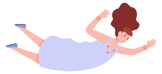 Woman floating in air. Female character falling down