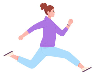 Fast woman running. Hurrying person. Rushing character