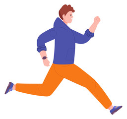Young man hurrying. Running guy. Active person