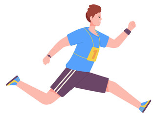 Man running race. Sport marathon athlete character