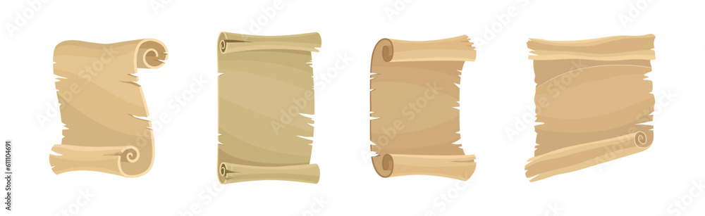 Poster aged papyrus scroll or curved manuscript vector set