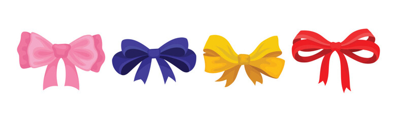 Colorful Ribbon Bow as Decorative Knot Vector Set
