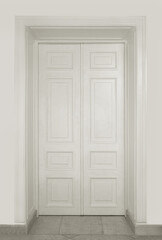 White smooth-painted closed double-leaf door without handles